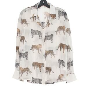 Top Sheer Animal Cottage Neutral Statement Boho Minimalist Jungle Button Medium